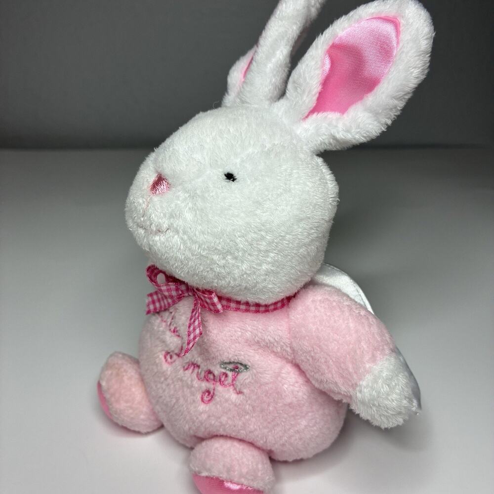 Carters Child of Mine Little Angel Bunny Plush Pink White 7” Baby Lovey Rabbit